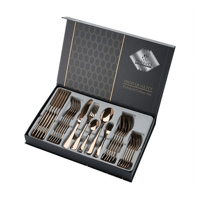 Silverware Set, AOMOTA 30 Piece Stainless Steel Flatware Silverware Set with Premium Gift box, Include Knife/Fork/Spoon/Teaspoon Service for 6, Mirror Finish, Smooth Edge - SJB-DIAMOND ELITES