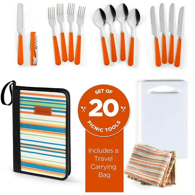 Camping Silverware Kit Cutlery Organizer Utensil Picnic Set - 12 Piece Mess Kit for 2 - Camp Kitchen BBQ's - SJB-DIAMOND ELITES