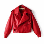 Lapel Short Motorcycle Leather Ladies Jacket Pi-Mart