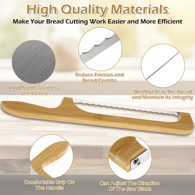 Jetcloudlive Wooden Bread Bow Knife, 15.7" Serrated Bagel Knife Sourdough Cutter Fiddle Bow Bread Slicer Knife for Homemade Bread, Premium Stainless Steel Saw - SJB-DIAMOND ELITES
