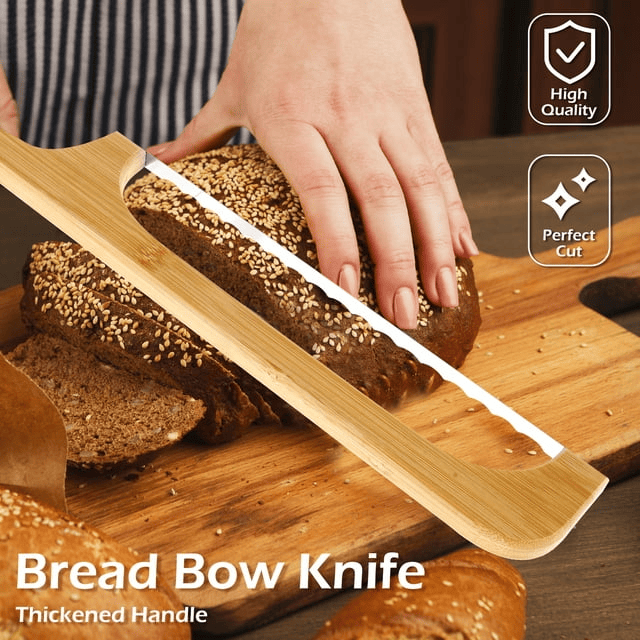 Jetcloudlive Wooden Bread Bow Knife, 15.7" Serrated Bagel Knife Sourdough Cutter Fiddle Bow Bread Slicer Knife for Homemade Bread, Premium Stainless Steel Saw - SJB-DIAMOND ELITES