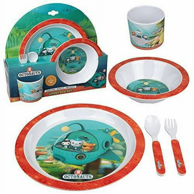 Octonauts 5 Pc Mealtime Feeding Set for Kids and Toddlers - Includes Plate, Bowl, Cup, Fork and Spoon Utensil Flatware - Durable, Dishwasher Safe, BPA Free - SJB-DIAMOND ELITES