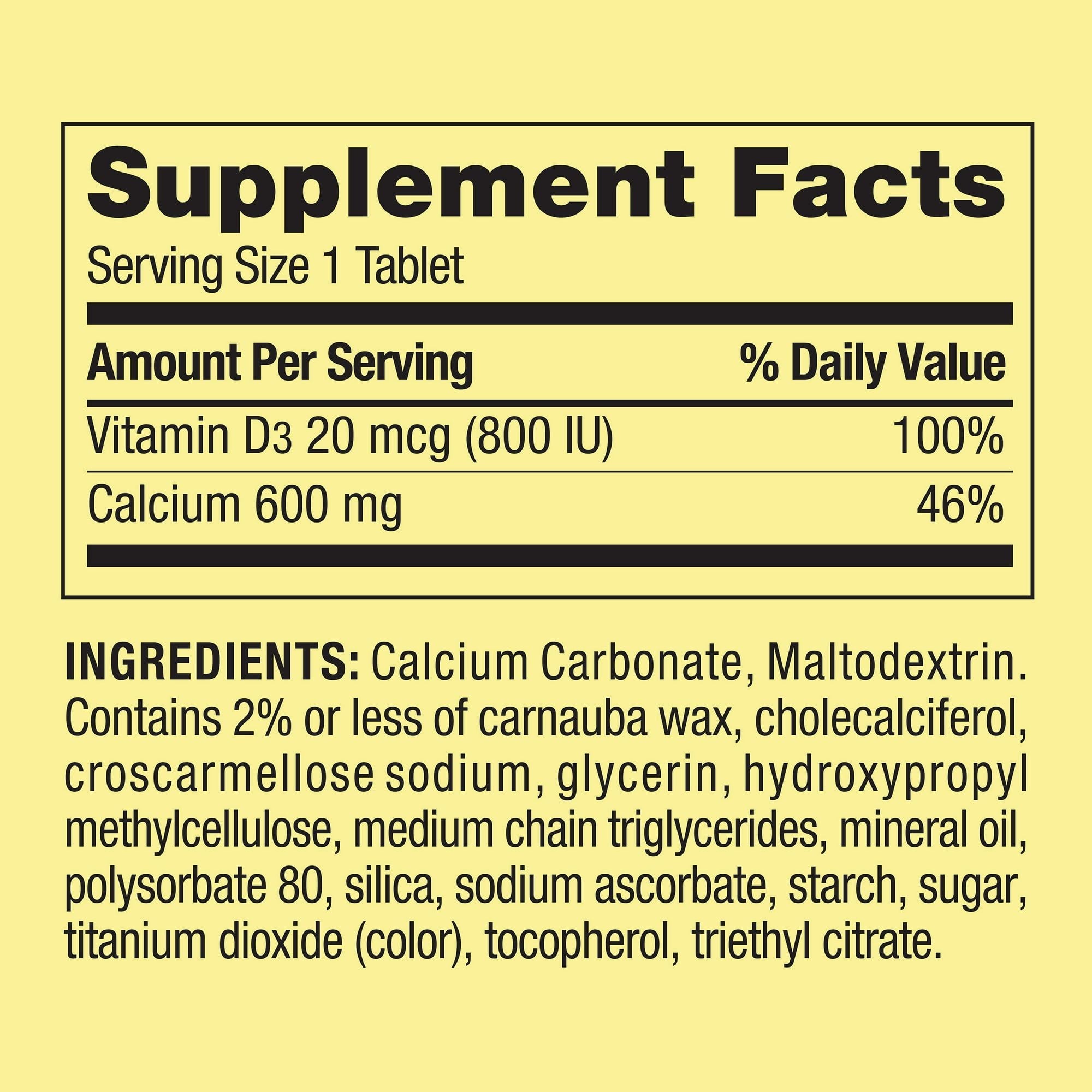 Spring Valley Calcium Plus Vitamin D Tablets Dietary Supplement; 600 mg; 250 Count