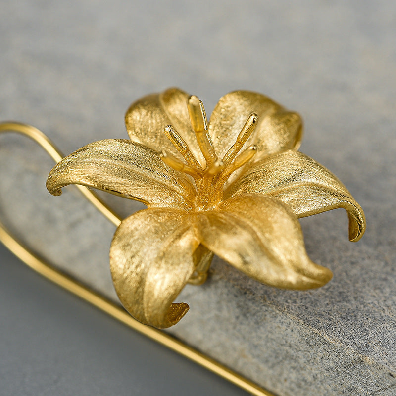 Female lily sterling silver S925 earrings Pi-Mart