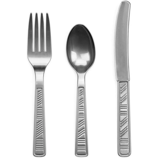 DecorRack Disposable Forks, Knives, Spoons, Party Utensils, Silver (96 Pcs) - SJB-DIAMOND ELITES