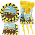 Serves 24 Under Construction Theme Party Supplies Decoration for Kids Birthday, Disposable Paper Plates, Napkins, Cups & Cutlery - SJB-DIAMOND ELITES