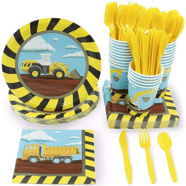 Serves 24 Under Construction Theme Party Supplies Decoration for Kids Birthday, Disposable Paper Plates, Napkins, Cups & Cutlery - SJB-DIAMOND ELITES