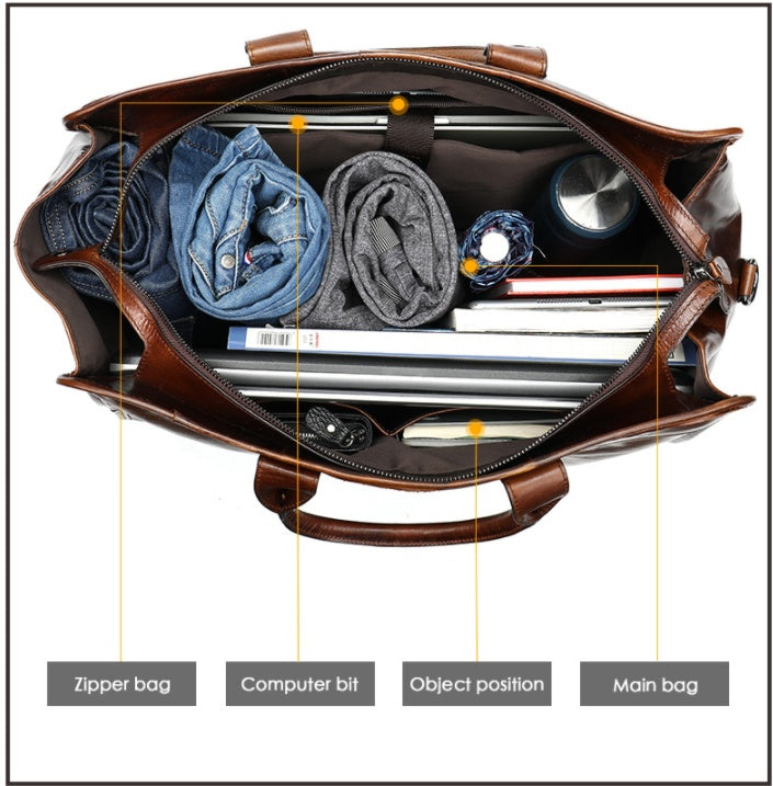 First Layer Cowhide Retro Large-capacity Travel Bag Pi-Mart