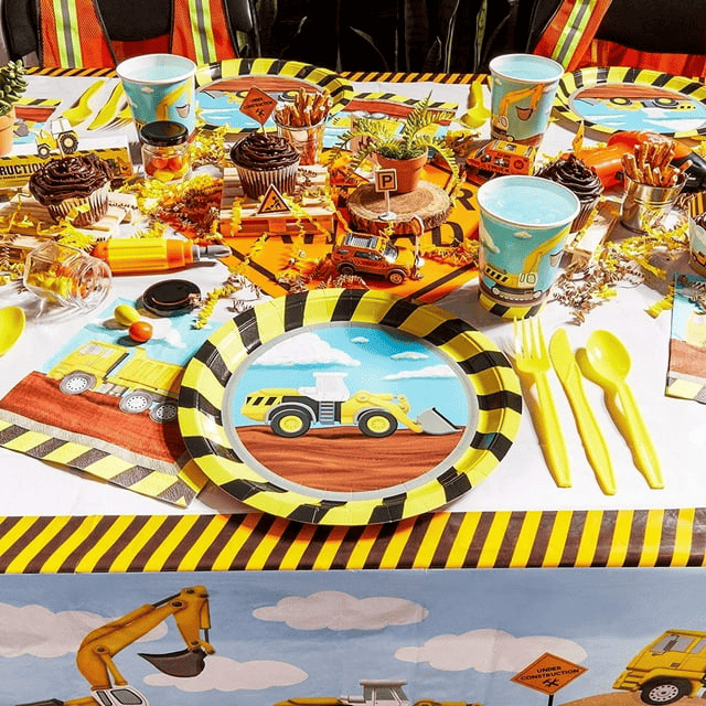 Serves 24 Under Construction Theme Party Supplies Decoration for Kids Birthday, Disposable Paper Plates, Napkins, Cups & Cutlery - SJB-DIAMOND ELITES