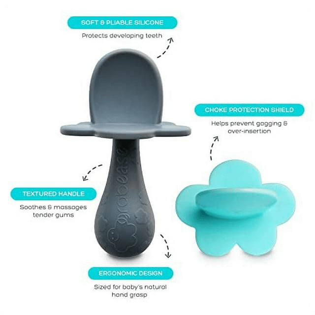 Grabease Baby Silicone Spoon Set for Baby-Led Weaning & First Stage Self-Feeding: Soft, Safe 100% Food-Grade Silicone, Safe for Dishwasher, No BPA/PVC/Latex/Phthalates, Set of 2 (Teal, Gray) - SJB-DIAMOND ELITES