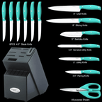 Knife Sets with Block,Marco Almond Kitchen Knives KYA24B,14 Pcs Kitchen Knife Block Set With Built-in Sharpener,Stainless Steel - SJB-DIAMOND ELITES