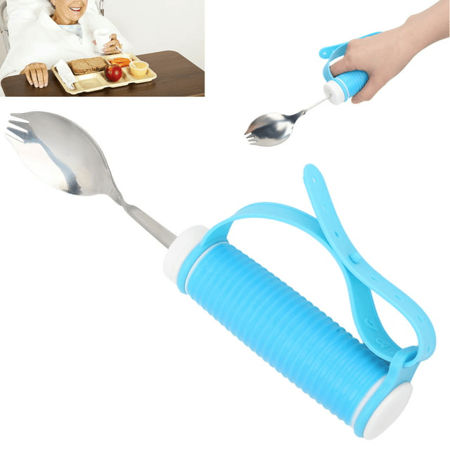 Ccdes Easy Grip Handicap Spoon Fork,Fork Eating Aid NonSlip Adjustable Strap 2 In 1 Spoon For Parkinson MS Hand Tremors,Eating Aids Utensils - SJB-DIAMOND ELITES