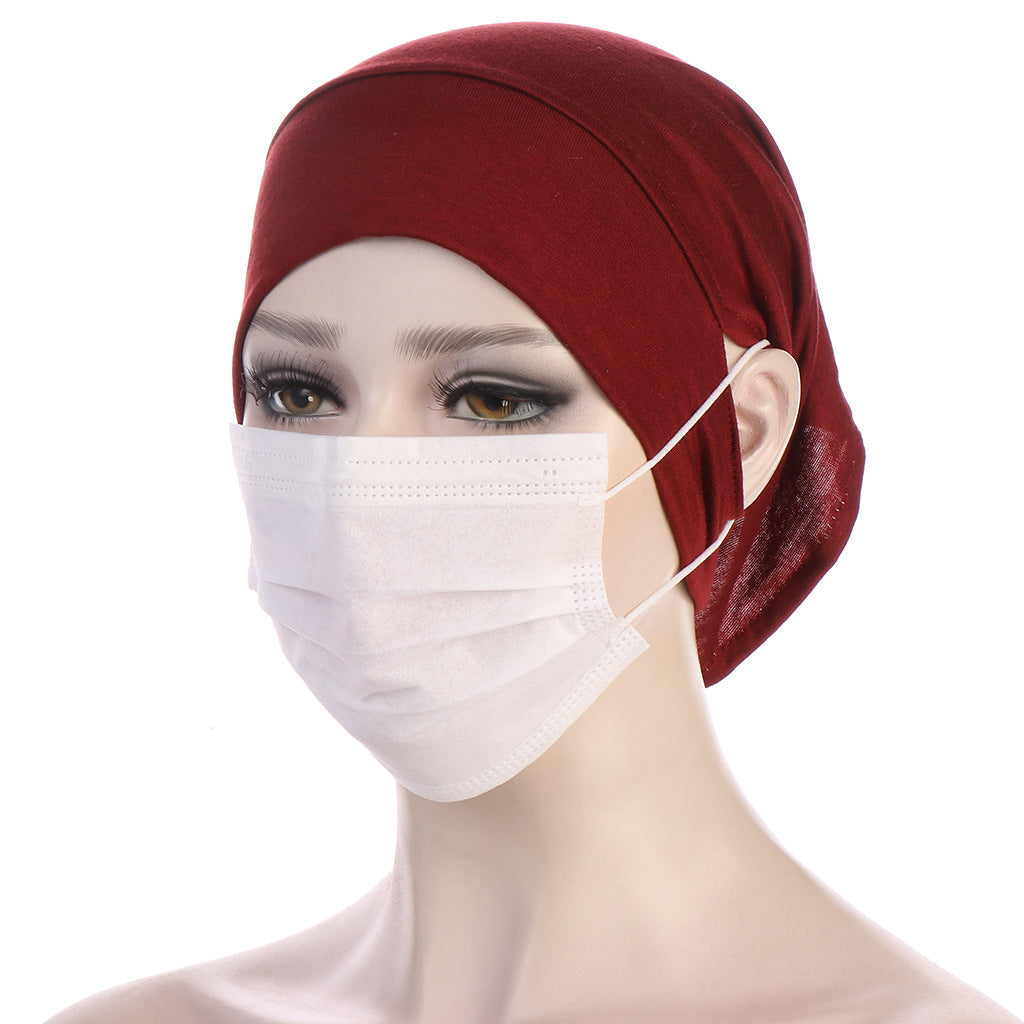NEW Soft Cotton Hijab Breathable Turban Tie Under Scarf Elegant Ear Hole Stretch Inner Hijabs Lightweight Turban Round Front Under Hijab Caps Female Turban Bonnet Stevvex