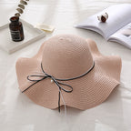 Summer Cap Black Ribbon Decorate Wavy Straw Hat For Girls Hat Kids Sun Cap Baby Beach Hats for Girls