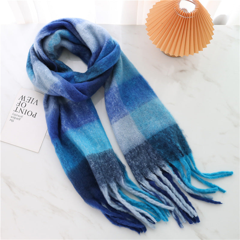 New Luxury Winter Soft Head Wraps Plaid Scarf Shawls Cashmere  Warm Cashmere Scarves Rainbow For Women Stevvex