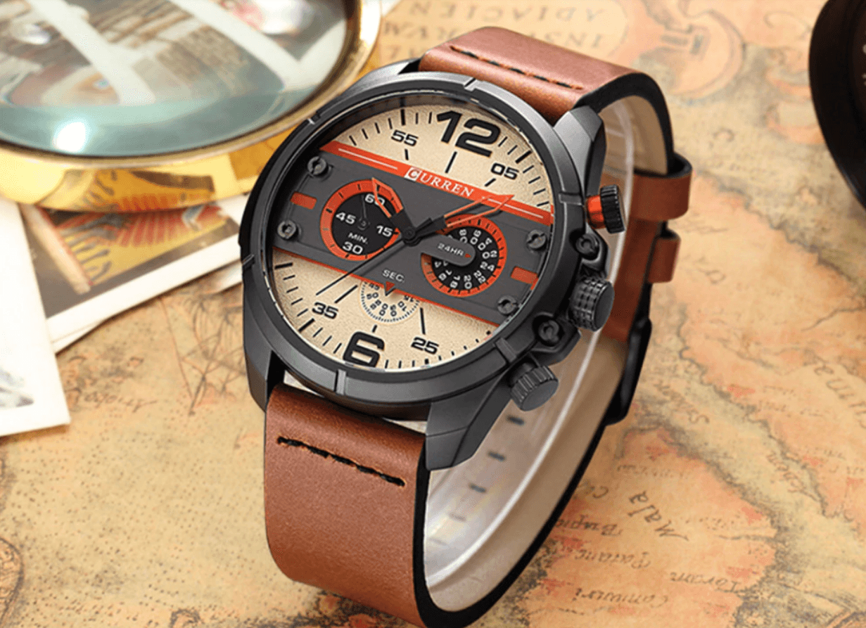Men's  Waterproof Retro Style Watch With Excellent  Background, Chronometers  Large Numbers Perfect Gift Stevvex