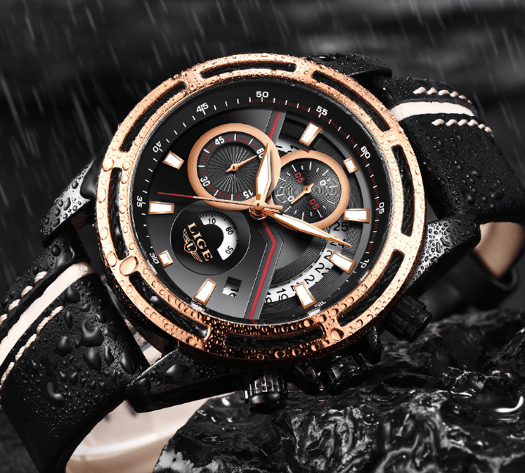 Men's Waterproof Sports  Watch With Leather Belts, Chronometers Day View Fluorescent Pointers Unique Design Perfect Gift Stevvex