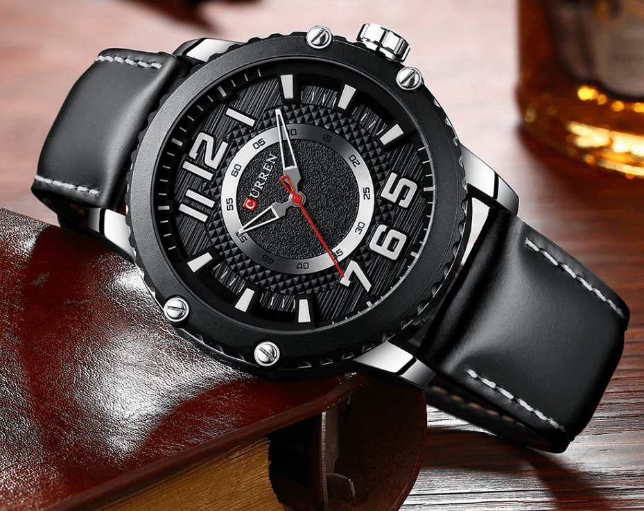 Men's Waterproof  Sport Watch With Leather  Belts  And Large Numbers Details Unique Design Perfect Gift Stevvex
