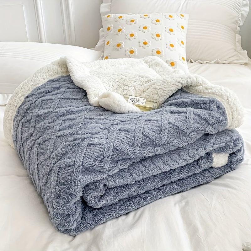 [Versatile Use] Luxurious Double-Layer Jacquard Taffeta Fleece Blanket, Thick Plush White Bed Throw for Single or Double Use - Soft, Cozy, All-Season Comfort, Ideal for Bedroom Elegance, Blanket for Bed Lootquake LLC