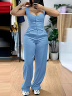 Chic Women Suit Y2k Sexy Two Piece Set Summer Sleeveless Slim Vest And Wide-leg Trouser Sets Elegant Solid Pants Women's Outfit Purplish Diva