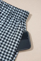 Blue Vintage Gingham Print High Waisted Loose Shorts