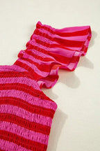 Rose Stripe Ruffle Strap Shirred Bodice Tiered Maxi Dress