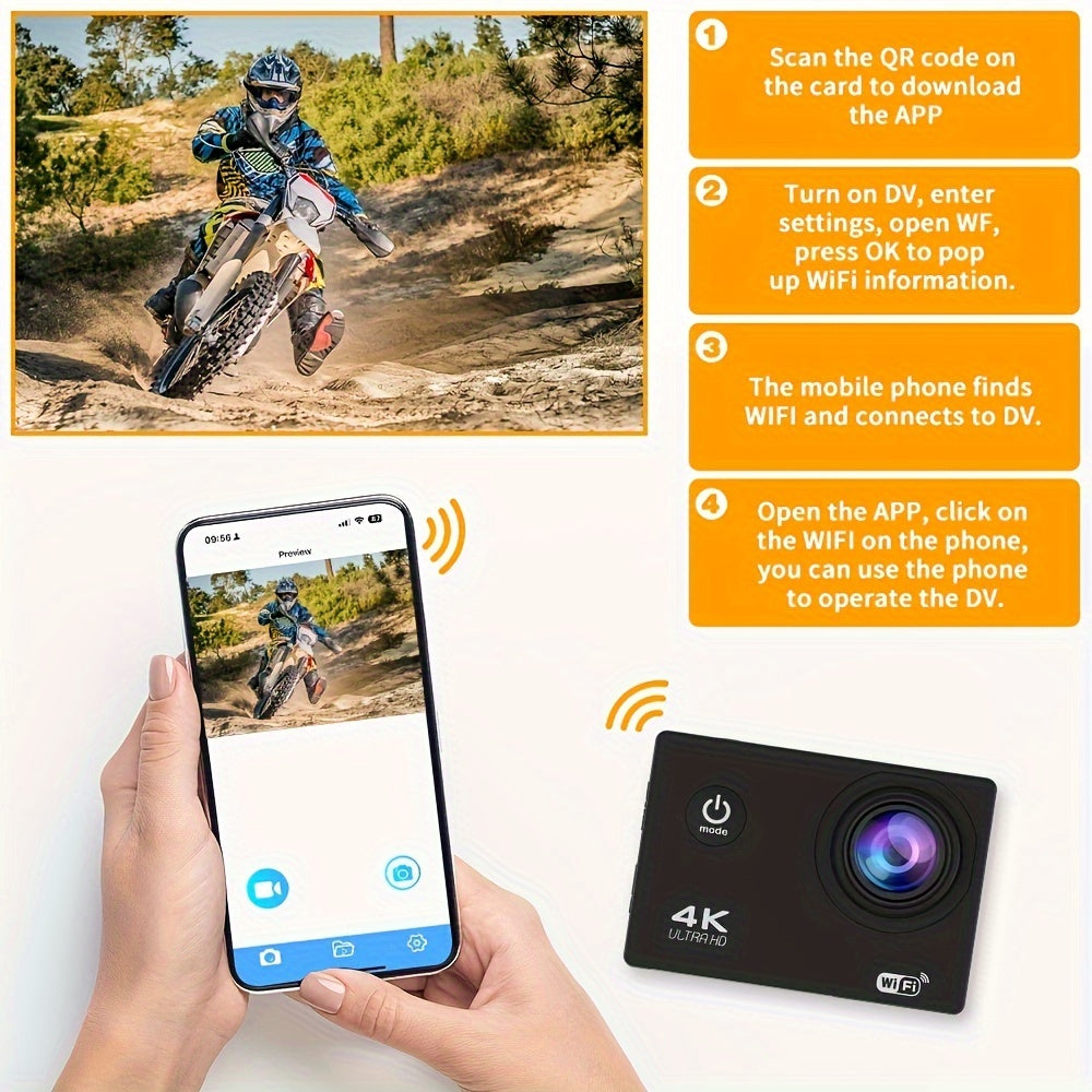 4K Ultra HD Action Camera - WiFi, 2.4GHz Wireless Wristband Remote Control, 32GB Card, Wide Angle Lens, Remote Operation - Perfect For Skiing, Mountaineering, Outdoor Sports, Gift Giving, Awaken Your Outdoor Adventure Experie Lootquake LLC