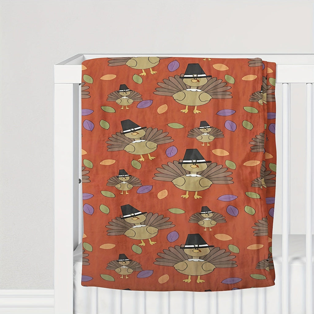 1pc Thanksgiving Turkey Print Flannel Blanket, Soft Warm Throw Blanket Nap Blanket For Couch Sofa Office Bed Camping Travel, Multi-purpose Gift Blanket For All Season Lootquake LLC