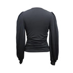 Ladies' Fashionable New Style Low Head Lantern Sleeve Pleated Top Casual V-neck Shirt - SJB-DIAMOND ELITES