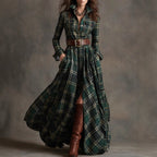 Large Size Women's Clothing French Retro Grid Slim Irregular Dress Pi-Mart