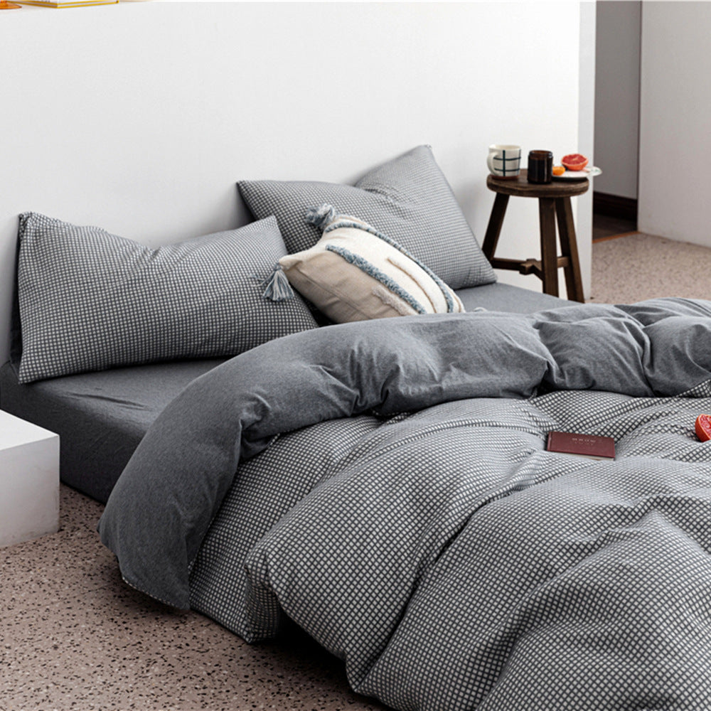 Tianzhu Cotton Nude Sleeping Four-piece Set 100 Cotton Simple Knitted Quilt Cover Bedding Pi-Mart