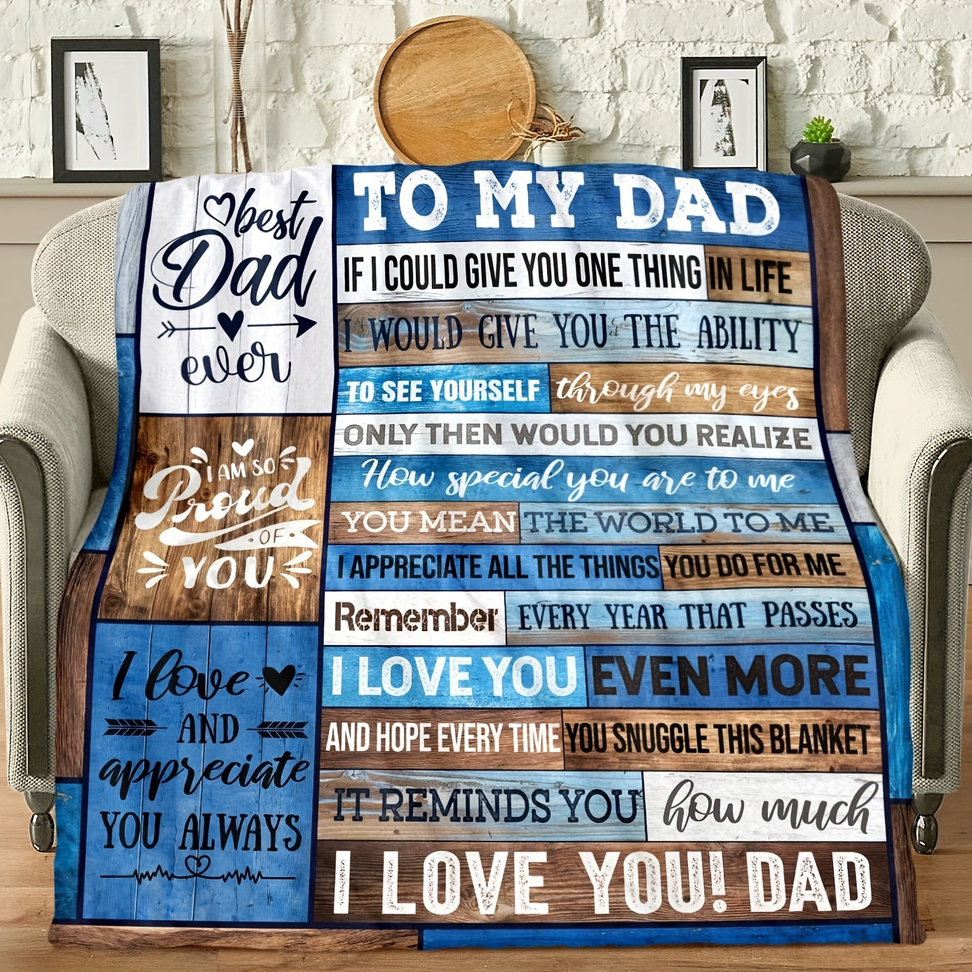1pc Envelope Printed Flannel Blanket, To My Dad Blanket, Warm Cozy Soft Throw Blanket Nap Blanket For Couch Bed Sofa Camping Travel, Best Gift Square Blanket For Dad Lootquake LLC