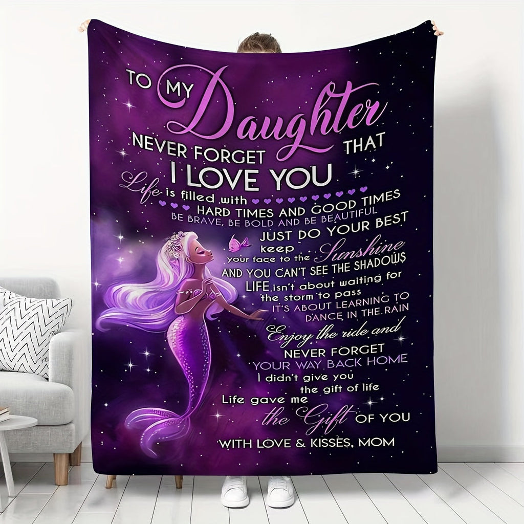 1pc Flannel Blanket, To My Daughter From Mom Mermaid Blanket, Warm Cozy Soft Throw Blanket For Couch Bed Sofa