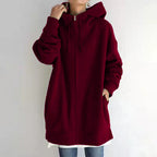 Zipper Hooded Long Plus Fleece Sweatshirt Pi-Mart