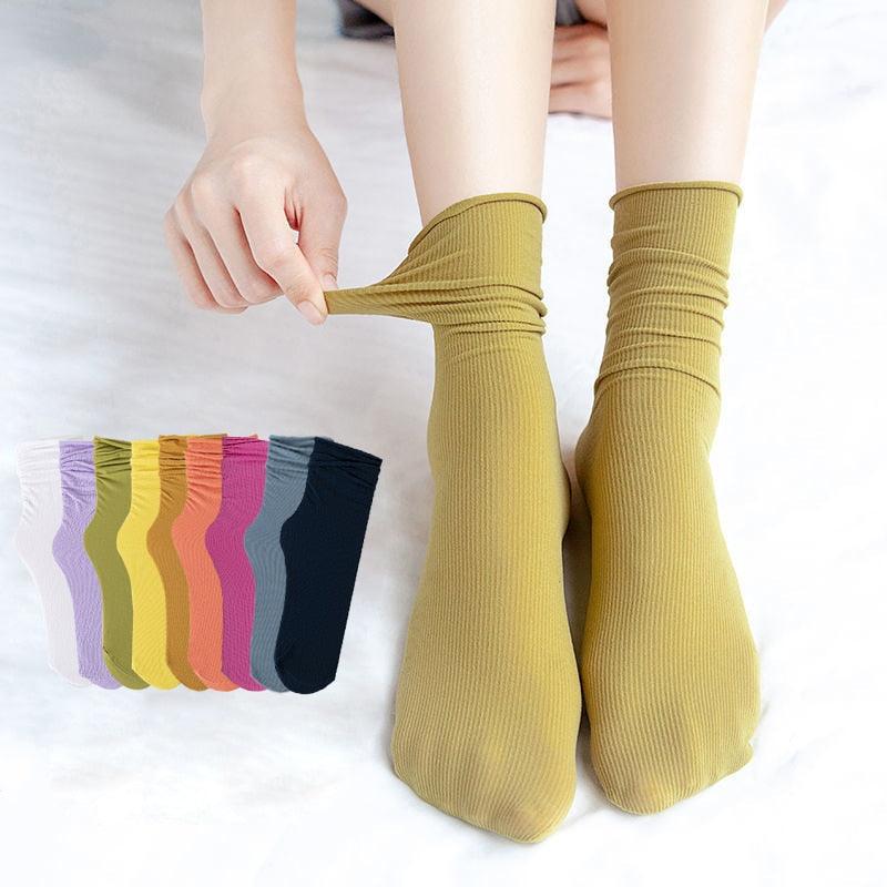 1/2 Pairs Girls Thin Socks Pack Harajuku Cute Long Frilly Socks Casual Soft Nylon High Elastic Solid White Purple Solid Color Stylish Casual Socks For Men And Women Stevvex
