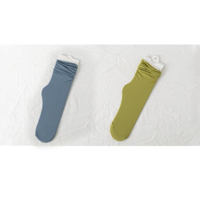 1/2 Pairs Girls Thin Socks Pack Harajuku Cute Long Frilly Socks Casual Soft Nylon High Elastic Solid White Purple Solid Color Stylish Casual Socks For Men And Women Stevvex