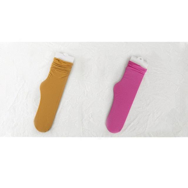 1/2 Pairs Girls Thin Socks Pack Harajuku Cute Long Frilly Socks Casual Soft Nylon High Elastic Solid White Purple Solid Color Stylish Casual Socks For Men And Women Stevvex