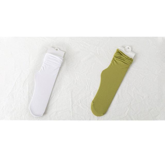 1/2 Pairs Girls Thin Socks Pack Harajuku Cute Long Frilly Socks Casual Soft Nylon High Elastic Solid White Purple Solid Color Stylish Casual Socks For Men And Women Stevvex