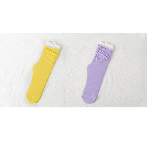 1/2 Pairs Girls Thin Socks Pack Harajuku Cute Long Frilly Socks Casual Soft Nylon High Elastic Solid White Purple Solid Color Stylish Casual Socks For Men And Women Stevvex
