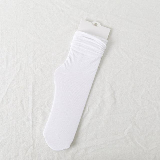 1/2 Pairs Girls Thin Socks Pack Harajuku Cute Long Frilly Socks Casual Soft Nylon High Elastic Solid White Purple Solid Color Stylish Casual Socks For Men And Women Stevvex
