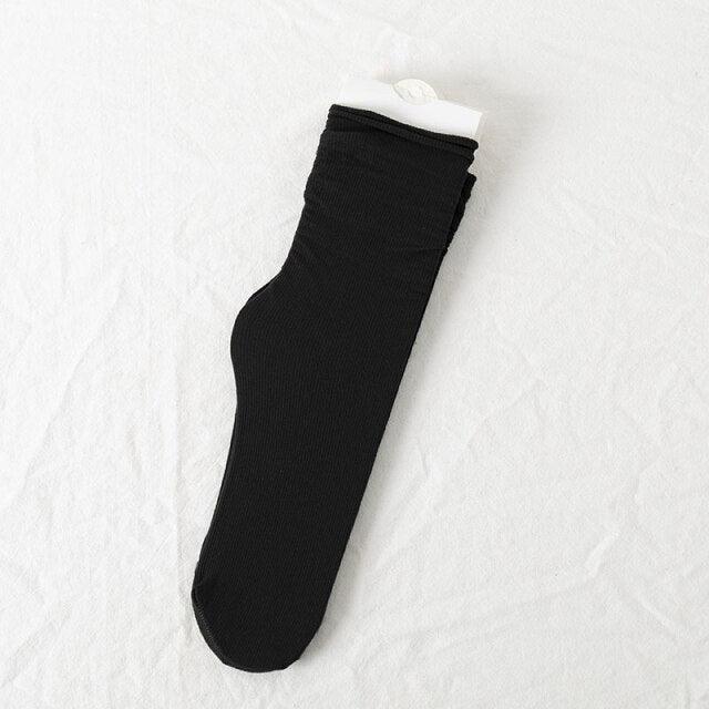 1/2 Pairs Girls Thin Socks Pack Harajuku Cute Long Frilly Socks Casual Soft Nylon High Elastic Solid White Purple Solid Color Stylish Casual Socks For Men And Women Stevvex