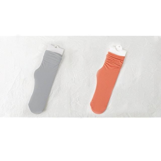 1/2 Pairs Girls Thin Socks Pack Harajuku Cute Long Frilly Socks Casual Soft Nylon High Elastic Solid White Purple Solid Color Stylish Casual Socks For Men And Women Stevvex