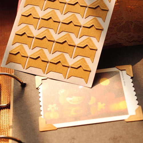 120 pcs/lot (5 sheets) DIY Vintage Corner kraft Paper Stickers for Photo Albums Frame Decoration Scrapbooking Gifts for Valentine Anniversary Gifts Stevvex