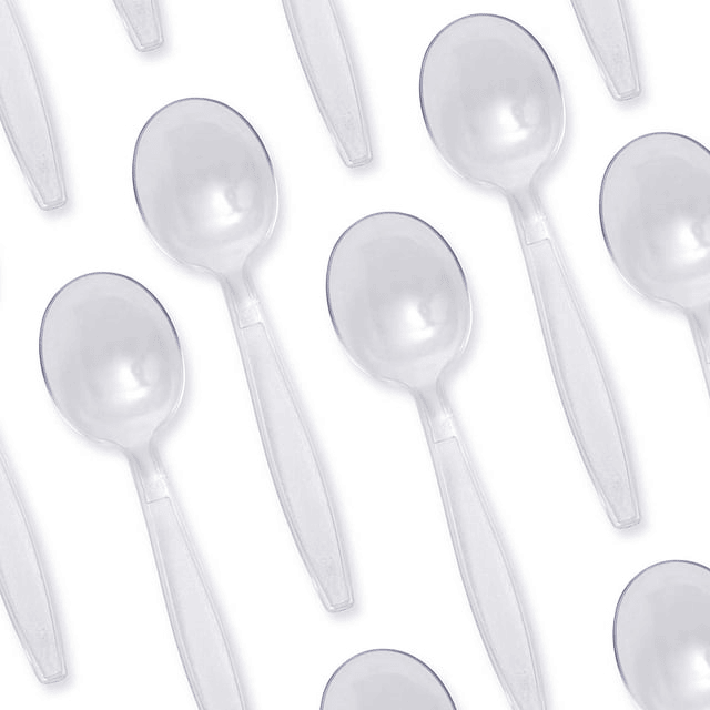 Avant Grub 5" Wide Clear Plastic Soup Spoons, 50 Pack - SJB-DIAMOND ELITES