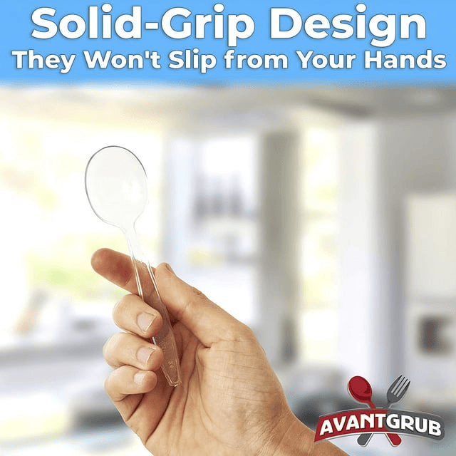 Avant Grub 5" Wide Clear Plastic Soup Spoons, 50 Pack - SJB-DIAMOND ELITES