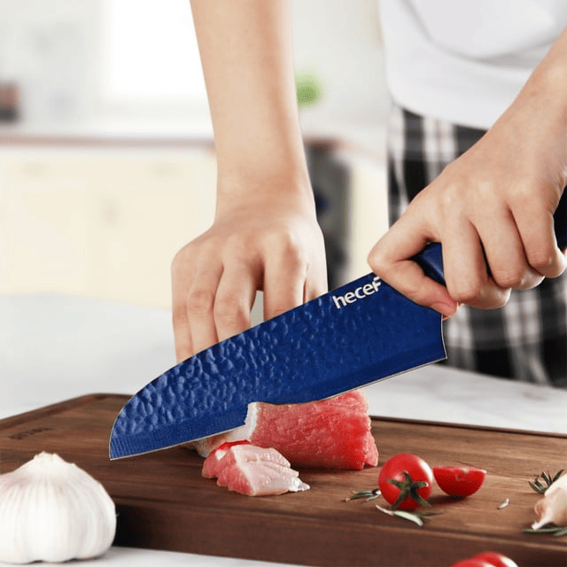 Hecef 5PCS Kitchen Knife Set, Blue Sharp Essential Chef Cooking Knives with Ergonomic Handle - SJB-DIAMOND ELITES