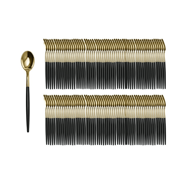 Crown Display 120 Pack Two Toned Heavy Duty Plastic Silverware Spoons - Black and Gold - SJB-DIAMOND ELITES