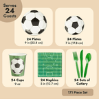 171-Piece Soccer Party Decorations, Serves 24 Sports-Themed Birthday Party Supplies with Plates, Napkins, Cups, and Green Cutlery Set, Tablecloth, and Banner Included - SJB-DIAMOND ELITES