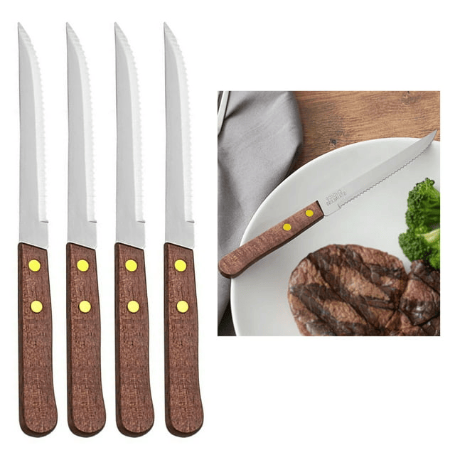 4 Pack Stainless Steel Steak Knives Knife Set Utensil Cutlery Wooden Serrated - SJB-DIAMOND ELITES