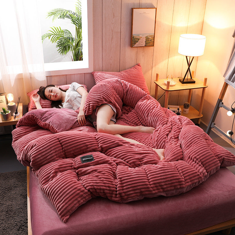 Thicken Corduroy 4-Piece Velvet Bedding Set by Pi Mart Pi-Mart